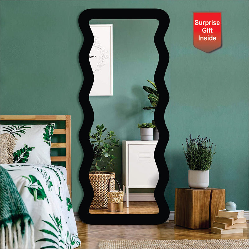 Creative Arts n Frames 18x42 inch Long Wooden Irregular Curve Zigzag Shape Wall Hanging Wall Mount Full Length HD Mirror (Zig Zag 2 Full Length HD Mirror)