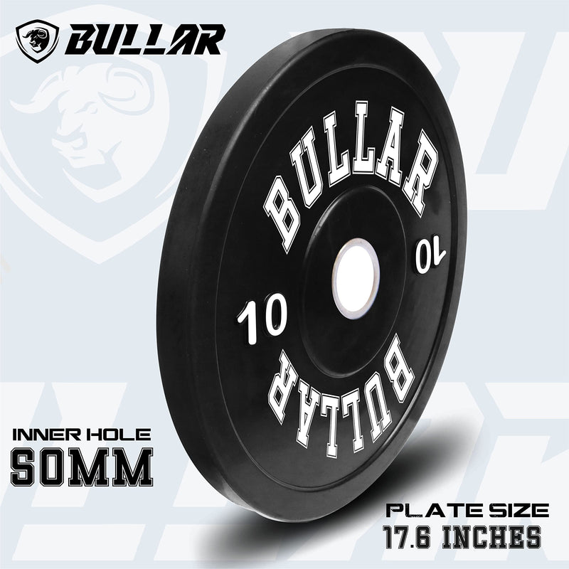 BULLAR Olympic Black Bumper Plates,Rubber Coated spare weight plates 51 mm (10 KG SET (5KGX2))