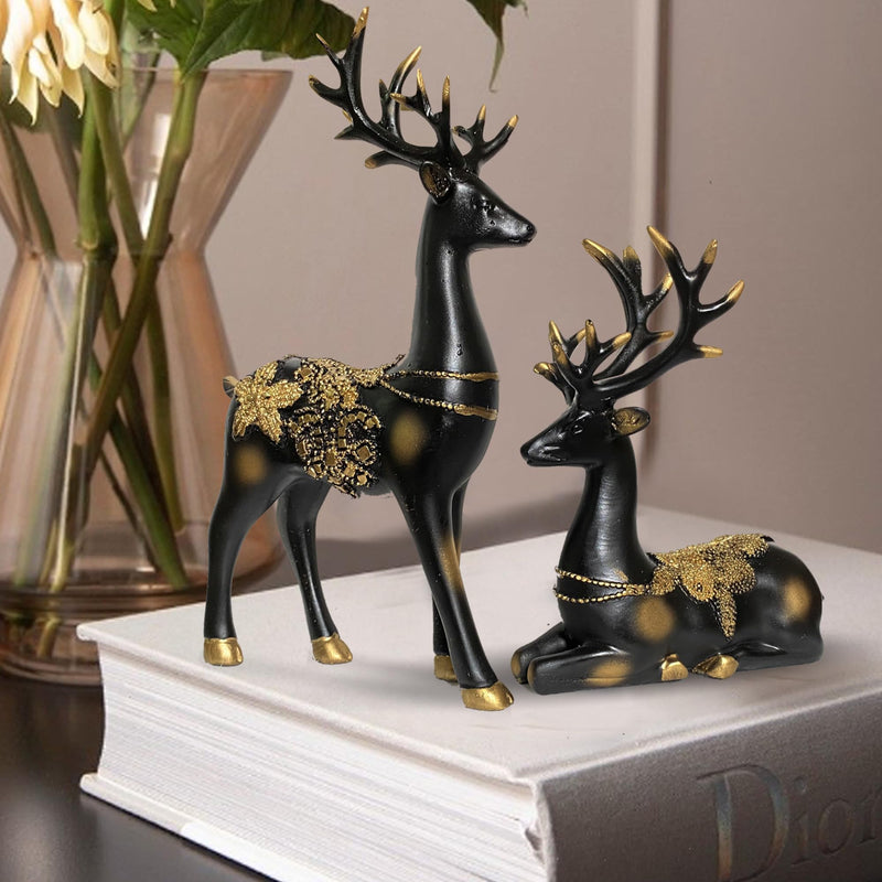 Xtore Creative Resin Golden and Black Reindeer Sculptures | Beautiful Home Decor | Lifts up Energy of Your Room (Pack of 2, Black)