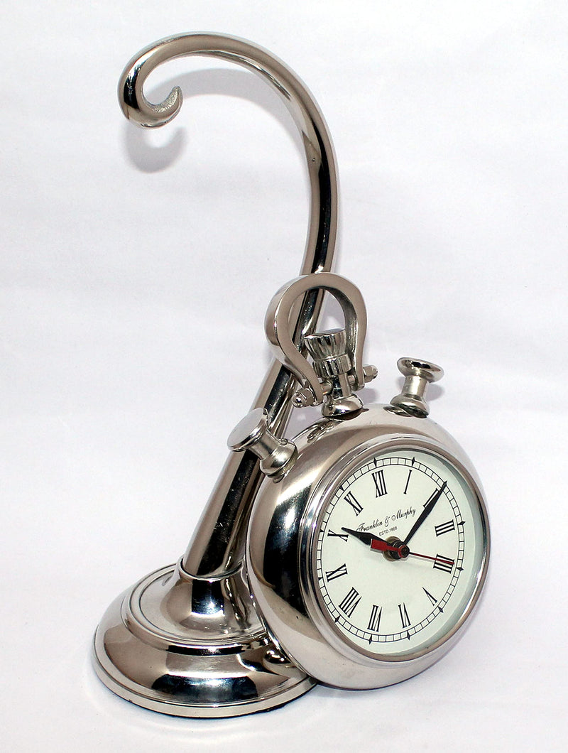 Divine Handicraft Silver Finish, 12 Inch Moon Stand Table Clock, Spring Wound Clock for Living Room and Office, Standard