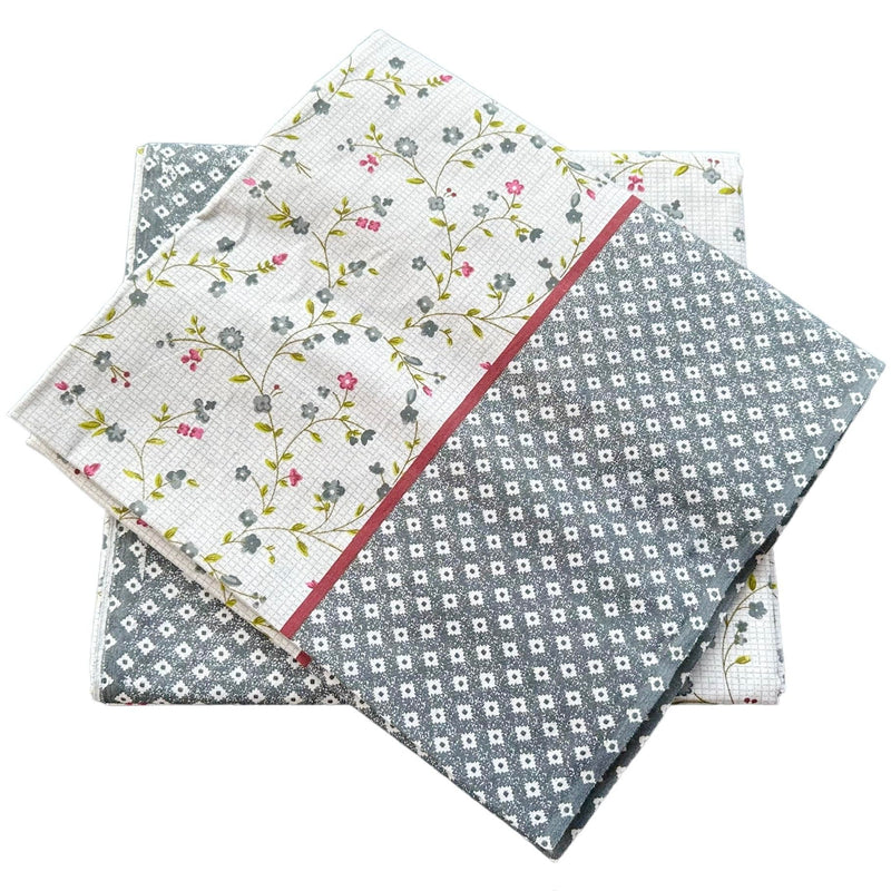 Homescape 100% Fine Cotton Summer Floral Topsheet/Odhne Wali Chaddar Single Bed 300 Tc (Grey_Pack Of 2)