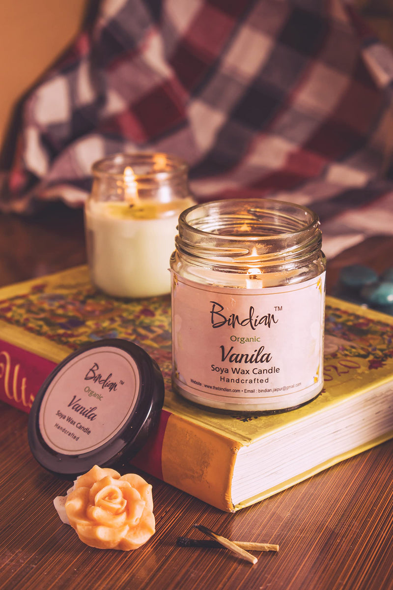 Bindian Premium Vanila Scented Candle | Plant-Based Soy Wax Aromatherapy Candle | Cotton Wick and Premium Glass Jar | 24 Hour Long Burning | Home Decor, Luxury Gift for Decoration