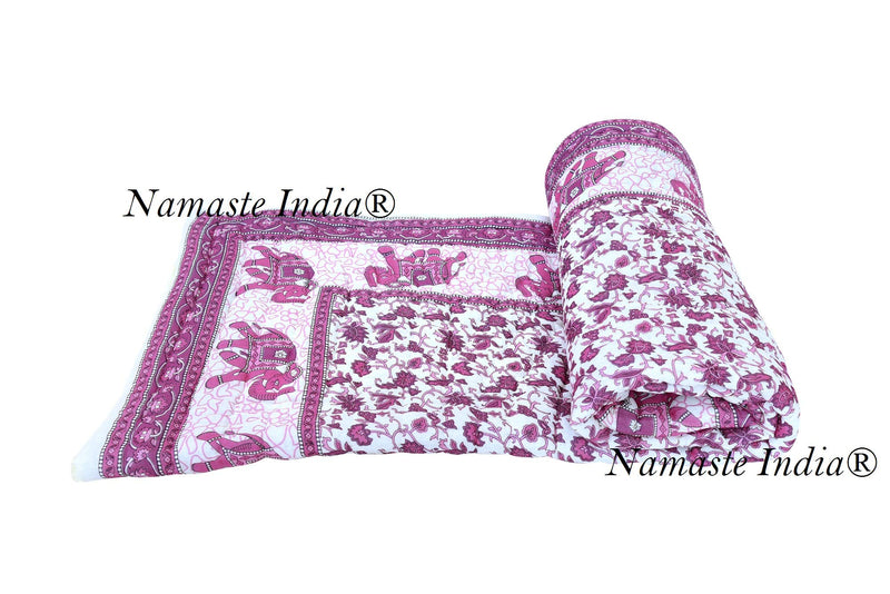 Namaste India Cotton Abstract Light Weight Jaipuri Razai Quilt (Pink , Single Bed)