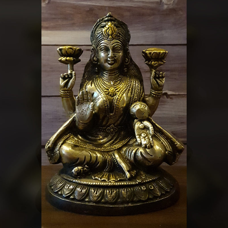 Divya Mantra Sri Laxmi Idol Home Puja Room Diwali Decor Pooja Mandir Decoration Items Living Room Showpiece Decorations Office Lakshmi Temple Murti Goddess Statue Brass Show Pieces - Brown