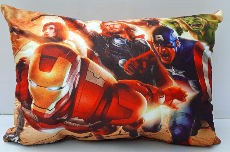 PartyStuff Kids Microfiber Avengers Superhero Cartoon Printed Cover Cushion Pillow (Brown, 12x18)