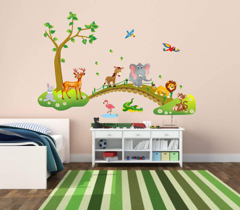 Sticker Hub 'Jungle Cartoon Cute Animals' Wall Sticker_AS757 (92 cm X 141 cm)