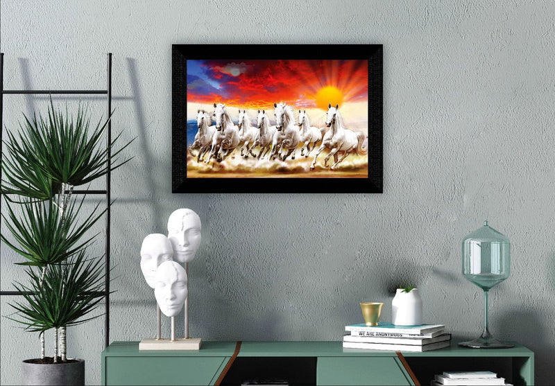 SAF Pack of 1 Seven Running horse modern art wall painting with framed for living room 11 inch x 14 inch CANFM31312