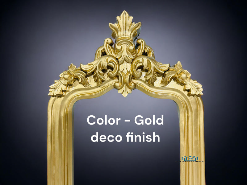 A.M INTERNATIONAL Wooden Carved Mirror Frame | Wooden Antique | Wall Hanging Mirror | Wooden Mirror Jharokha | Solid Wood | Horizontal, Vertical, Framed, Rectangular (3 * 2FT Antique Gold)