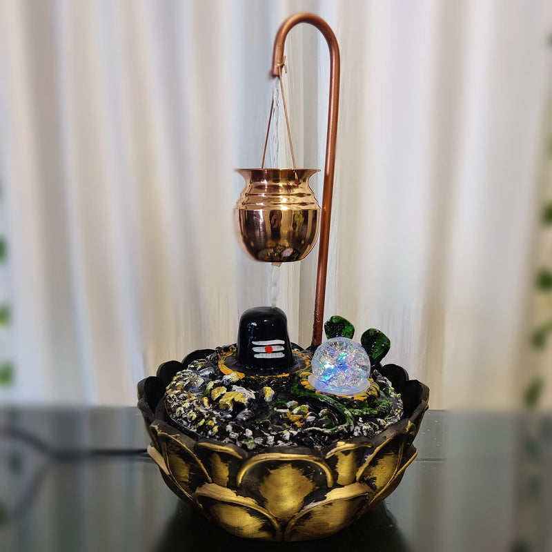 ALILA Water Fountain Indoor for Pooja Room, Worship (Copper, Size: 18inch) (Modern Shivling)