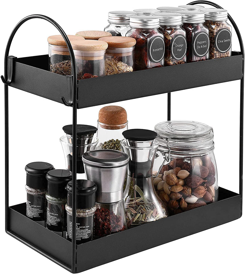 Skafa Countertop Bathroom Shelf Organizer 2 Tier Counter Standing Rack for Kitchen, Spice, Vanity (12.2X6.7X11.2inch, Black) (Wrought Iron, Iron, Metal)