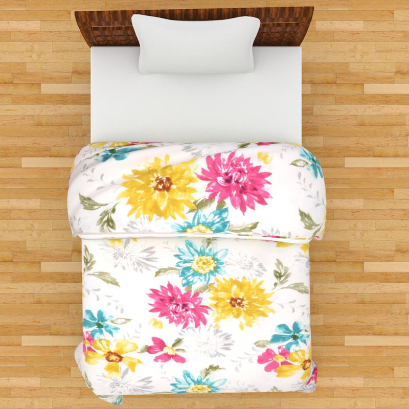 WONDERLOOK Sunflower Printed Double Bed Reversible Polyester AC Dohar Blanket Lightweight Quilt/Duvet Size 85X90 Inches Set of 1pcs (Blue and Yellow) (Sun Flower)