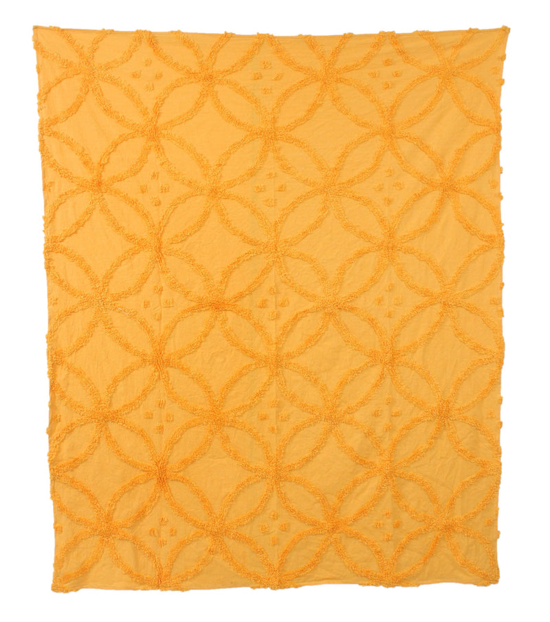 DOLCE CASA Tufted Pure Cotton Sofa Throw | Soft and Cozy Decorative Throw | 150x125 Cms - Yellow