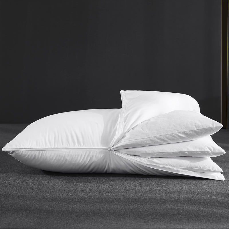 Three Geese Adjustable Layer Down Feather Pillow,Pancake Bed Pillow,100% Soft Egyptian Cotton Cover,Good for Side and Back Stomach Sleeper, Queen Size,Packaging Include 1 Pillow.