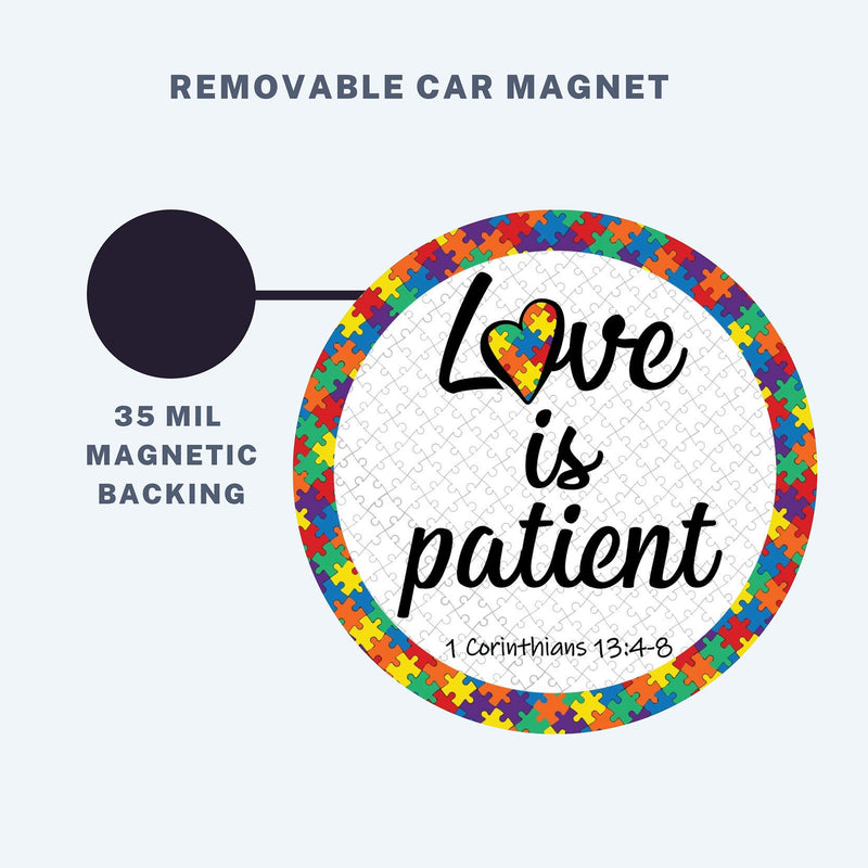 Corinthians 13:4-8 Love is Patient Autism Puzzle Round Car Magnet Bumper Decal, 5 1/2 Inch