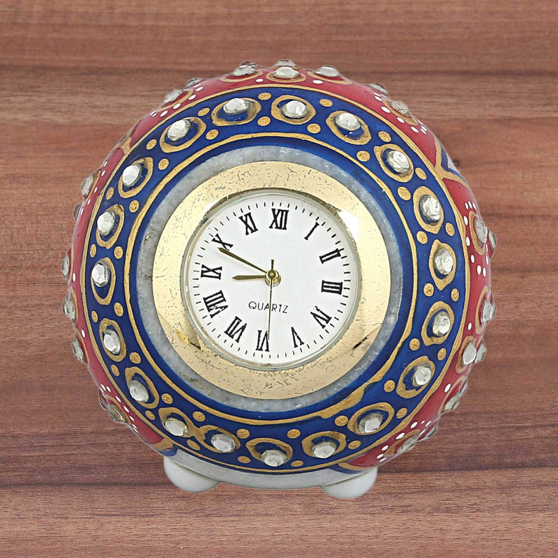 Kuber Industries Handcrafted Marble Table Clock (10 cm x 10 cm x 8 cm, CTKTC4142)