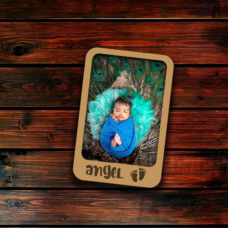 Zingy Gifts Personalized Wooden Baby Photo Fridge Magnets Set of 2