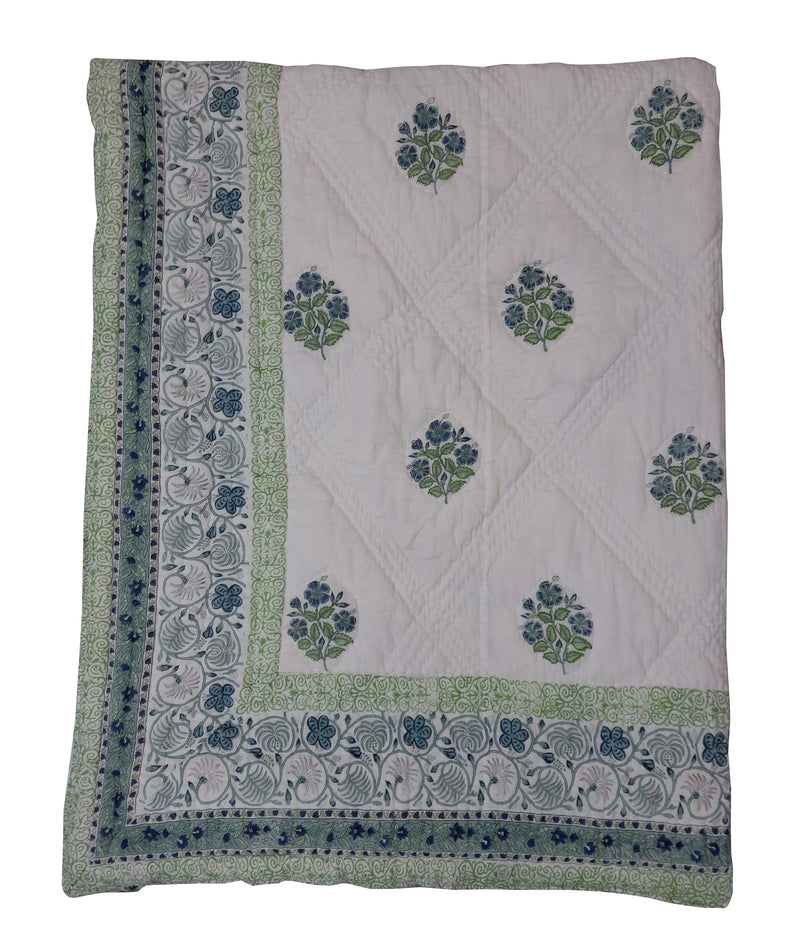 Craft Venture Handmade 100% Pure Cotton Jaipuri Razai/Rajai Traditional Sanganeri Handblock Print Double Bed Quilt Razai - Dohar AC Blanket - (90 X 108 Inches) King Size with Bag. (Multi 7)