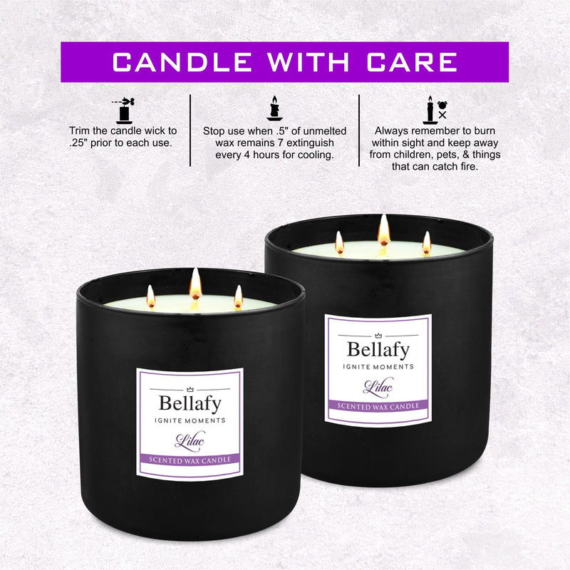 Bellafy 3-Wick Lilac Scented Soy Wax Candle | Burns 40 Hours | Eco-Friendly Luxury for Healthier Homes | Captivating Aromas | Zero Petro Carbon | Natural Beauty & Blissful Fragrances