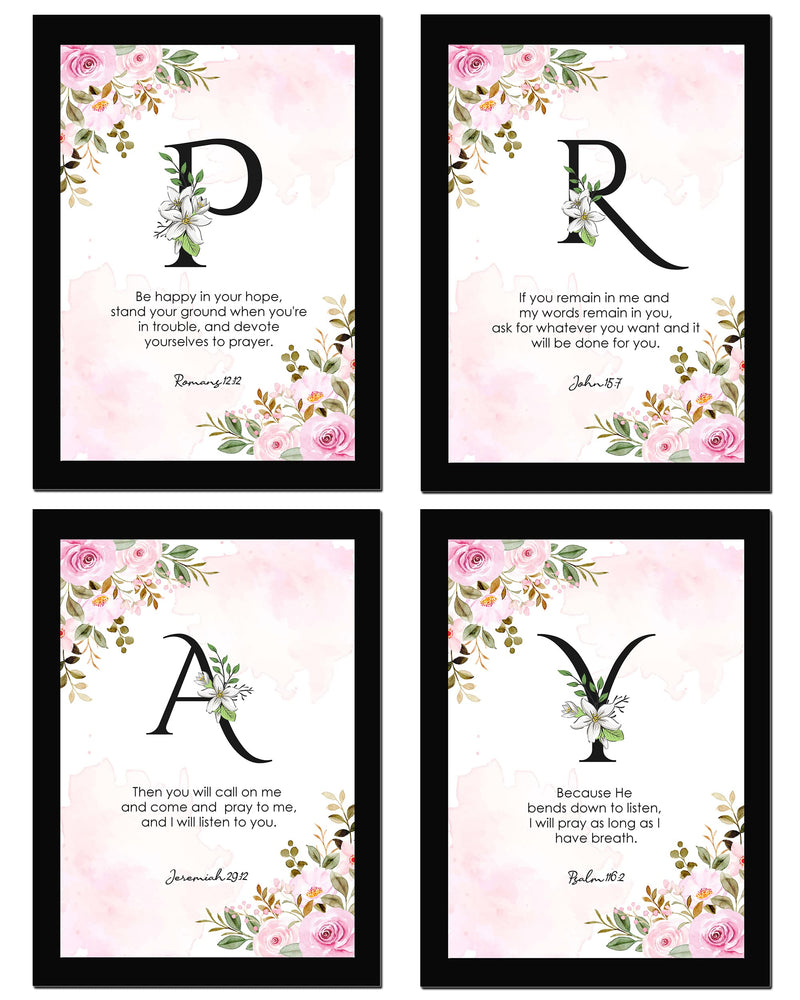 AR Creative Synthetic Pray - Bible Verse Wall Art, Bible Quotes Print With Frame, Home, Office Decor, Bible Quotes Poster (13.6 Inch X 10.2 Inch), Set Of 4