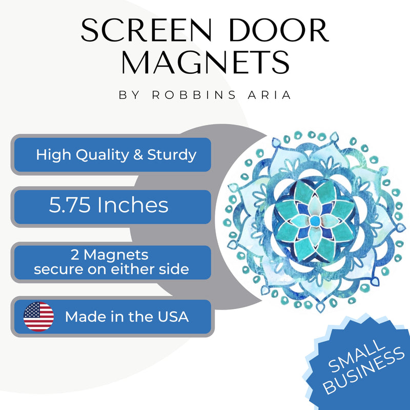 Blue Mandala : Screen Door Magnets – Twist, Click and Lock - Keep People and Pets from Walking into a Screen Door