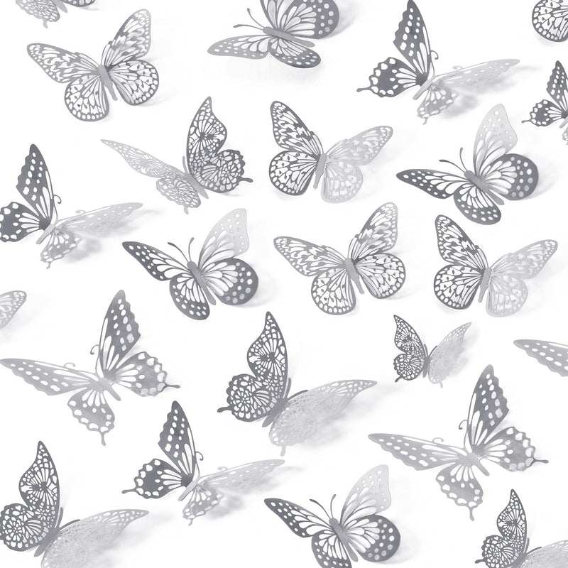 Liv'Oliv 12 Pcs 3D Metal Butterfly Wall Stickers for Home Decor (Silver)