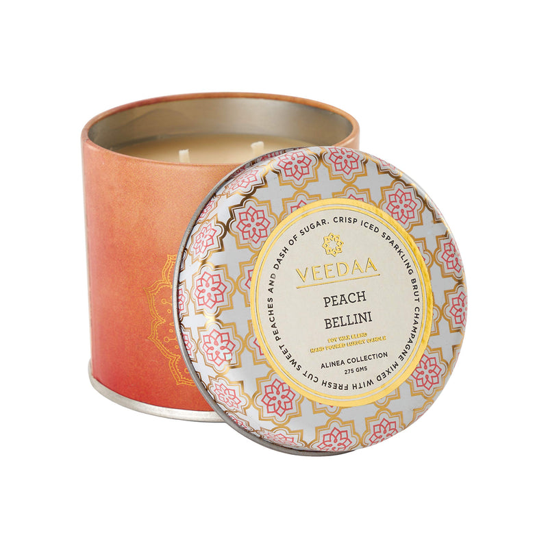 VEEDAA Peach Bellini Mason Tin Soy Wax Scented Candle (Burns 25 Hours)