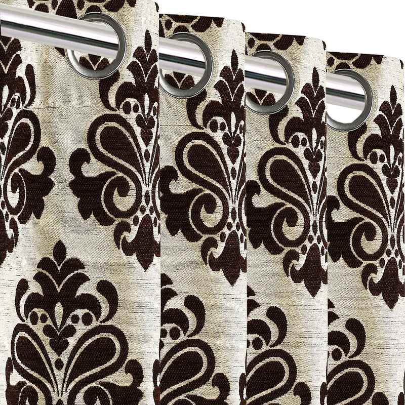 Saral Home Light Brown Medallion Chenille & Polyester Yarn Room Darkening Door & Windows Curtain -(Set of 2, 4x7Ft)