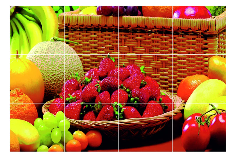 Kaushiki Waterproof Kitchen Strawberry Basket Fresh Fruits Wallpaper/Wall Sticker Multicolour (50 cm X 68 cm)