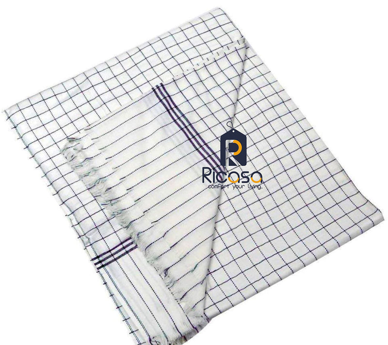 Ricasa 100% Cotton Multicolour Reversible Checkered Single Summer Blanket/Khes/Cotton Blanket/Top Sheet/Chaddar/Dohar Without Filing- Set of 2pcs. (2, Blue)