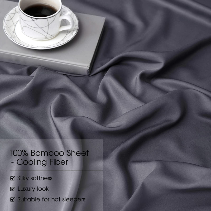 HYPREST Cooling Sheets King, Rayon Derived from Bamboo, Extra Deep Pocket Sheets Fits 18"-24" Thick Mattress, Grey Luxury Silky Soft No Sweat Cooling Sheets for Hot Sleepers