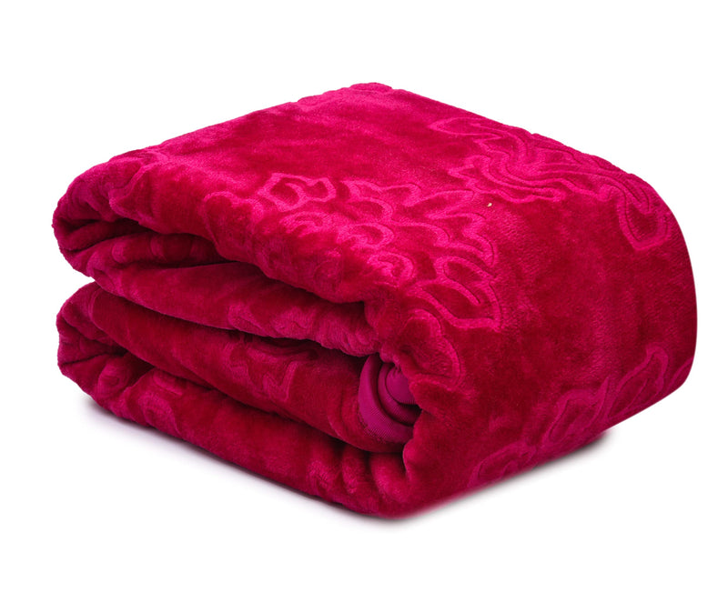 SPANGLE Floral Self Warm Soft Luxurious 360 TC Mink Single Bed Blanket (Magenta)