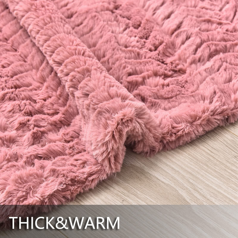 YUSOKI Luxury Double Sided Faux Fur Throw Blanket(Without Pillows),Soft Fuzzy Fluffy Cozy Blanket Plush Furry Comfy Warm Blanket for Couch Bed Chair Sofa Bedroom Women Teen Girls Gift(Pink,50" x 63")