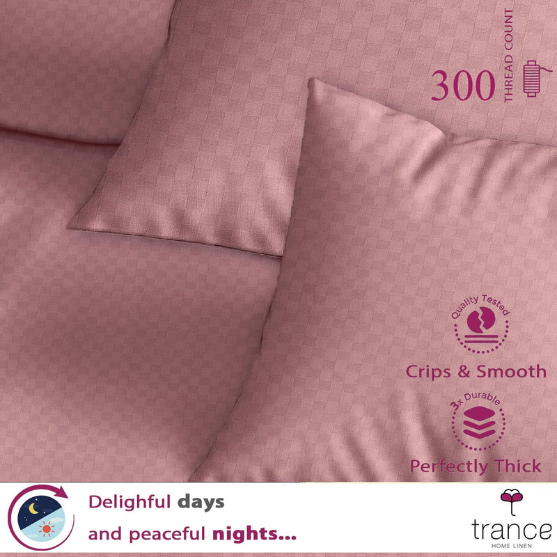 Trance Home Linen Premium Pure 100% Cotton 300TC Jacquard Weave King Size Flat Bedsheet with 2 Pillow Covers | Hypoallergenic & Ultimate Comfort for Skin (108 x 108 inch, Dusty Rose)