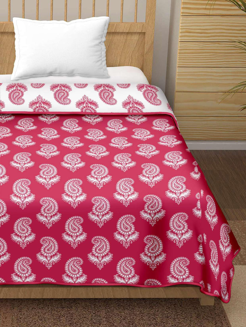 Tundwal's 100% Pure Cotton Reversible Dohar/AC Blanket for Single Bed |All Weather Light Weight | Floral Design Dohar| Pack of 1-Ruby Flower