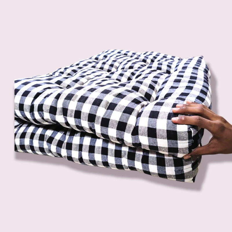 ATOOTFUSION Single Cotton Mattress - 5-Inch Thick, Medium Firm, Foldable & Reversible, Checkered White & Black, Star Gadda (72x36x5)