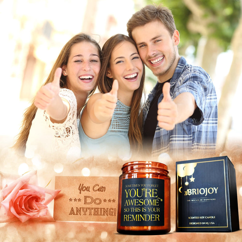 Briojoy You're Awesome Soy Candles - Fun Birthday, Friendship Candles for Men Women - Appreciation, Inspirational Gift - Gift for Wife Husband Son Best Friend Coworker - Relaxing, Stress Relief