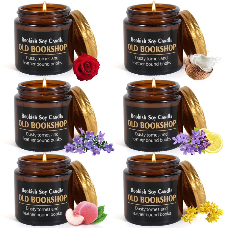 6 PCS Book Lover Gifts for Women Bookish Gifts for Women Old Bookshop Candle Gifts Bulk Book Lovers Soy Candle Gifts Thank You Gifts Librarian Reading