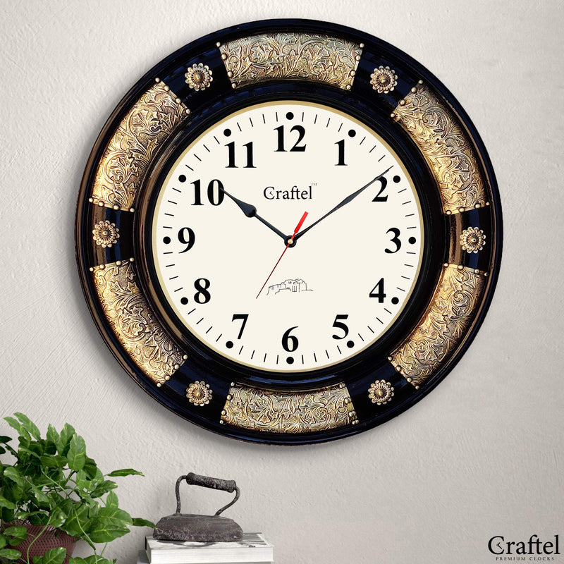 Craftel Brass Fitted Black Polished Wall Clock Antique Decorative Clock with Dome Glass for Living Room Home and Office (Dial : 12 Inches)