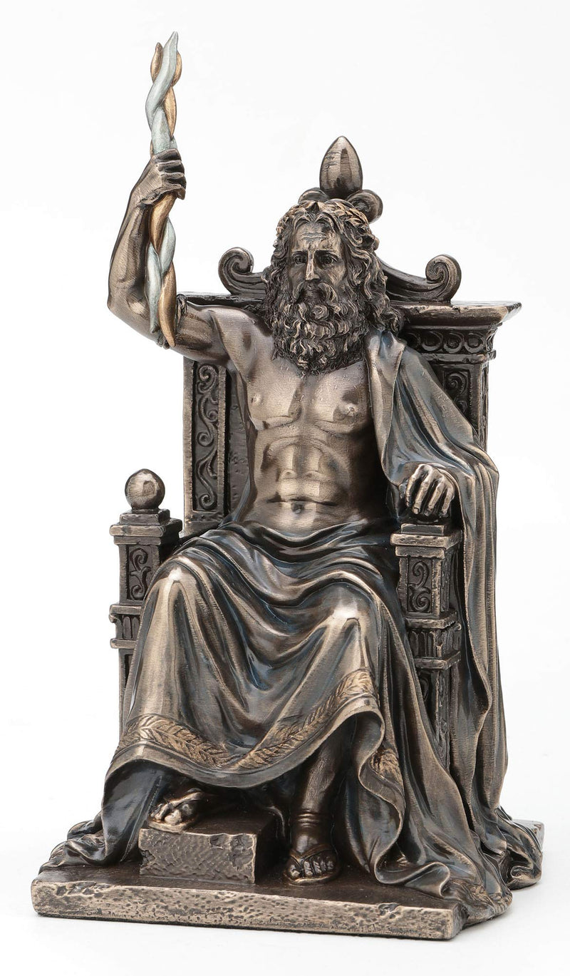 Veronese Design 8.1 Inch Zeus Holding Thunderbolt On Throne Greek Roman God Antique Bronze Finish Olympia Statue