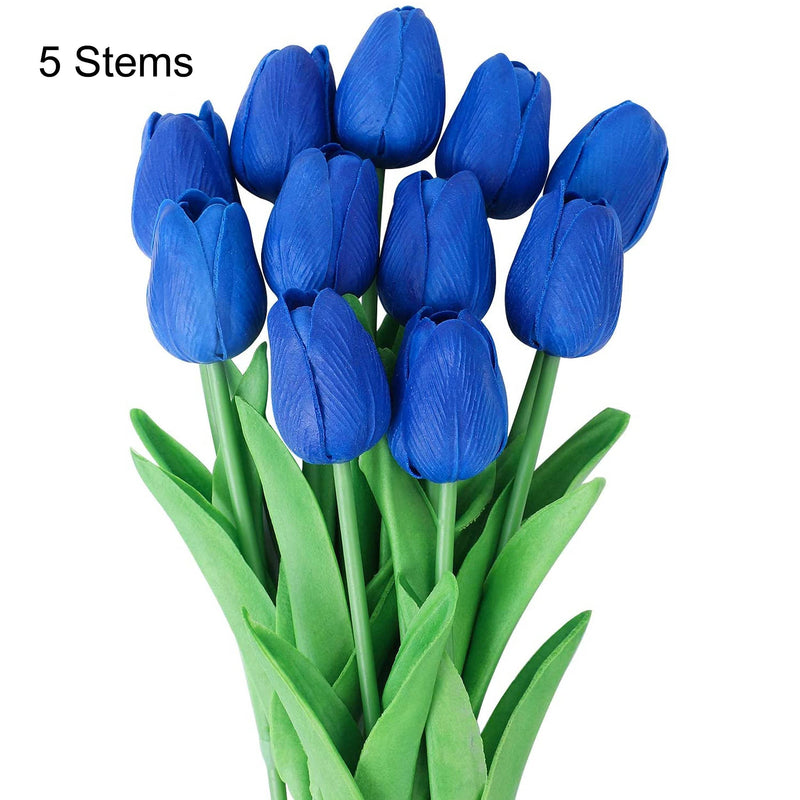 TIED RIBBONS Decorative Artificial Tulip Flowers Bunch with Glass Vase (5 Heads, 34 Cm, Blue) for Home Decoration Living Room Side Table Centerpiece Wedding Party Events