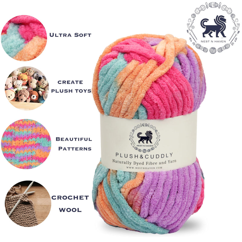 NESTNHAVEN, Wool, Plush & Cuddly, Chenille Yarn Supersoft Knitting Wool Ball, (1 Ball/100 Gram Each) Multi Colour Ball Suitable for Craft, Babywear, Baby Blankets, 5 Bulky, Shade no - NNHB014