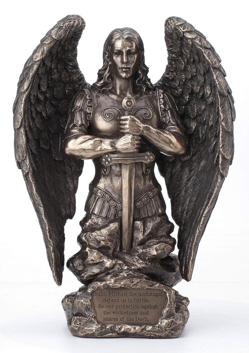 Veronese Design 9.1 Inch Saint Michael Prayer Archangel Monument Antique Bronze Finish Angel Statue