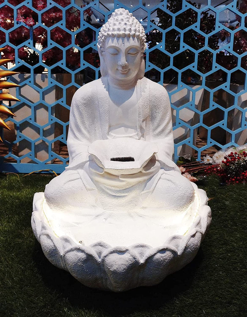 Shawshank Lotus Buddha Water Fountain Resin Fiberglass Water Fountain for Home Office Living Room Décor with LED Lights and Water Pump