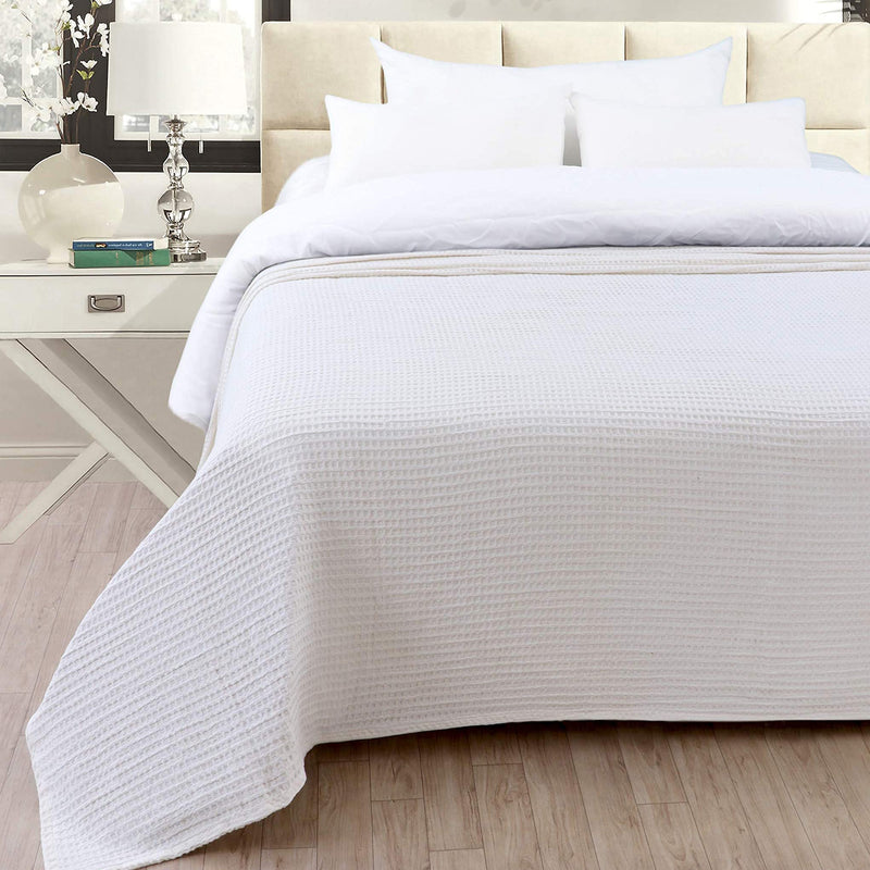 BELLA TRUE Lightweight Cotton Blanket Waffle Weave Thermal Blanket, Perfect for Layering Any Bed Super Soft All-Season Bed/Throw Blanket - Queen (90 x 90 inches), Ivory