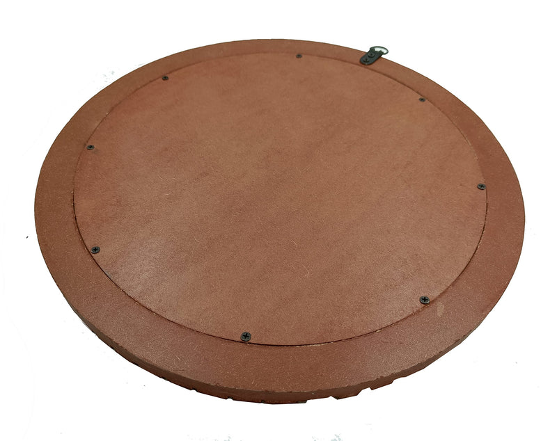Homedeco Handmade Wooden Antique Frame Round Wall-Mounted Mirror, Mirror for Bathroom, Living Room, Wall Basin, Study Room, Office, Brown (18x18 Inch), Framed