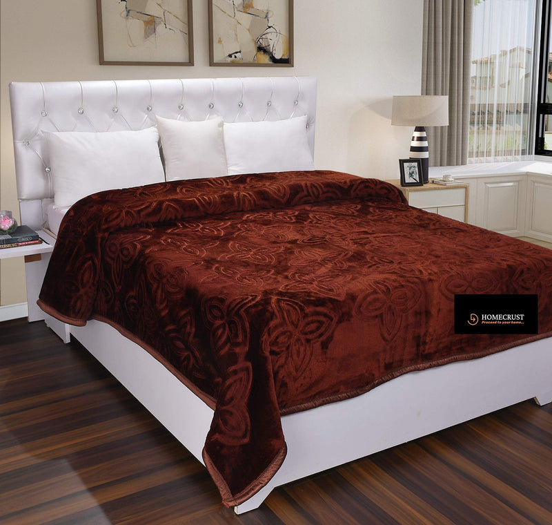 HOMECRUST JMH Blankets Solid Colour Ultra Soft Floral Single Bed Mink Winter Blanket 152x220 cms Polyester (Coffee)