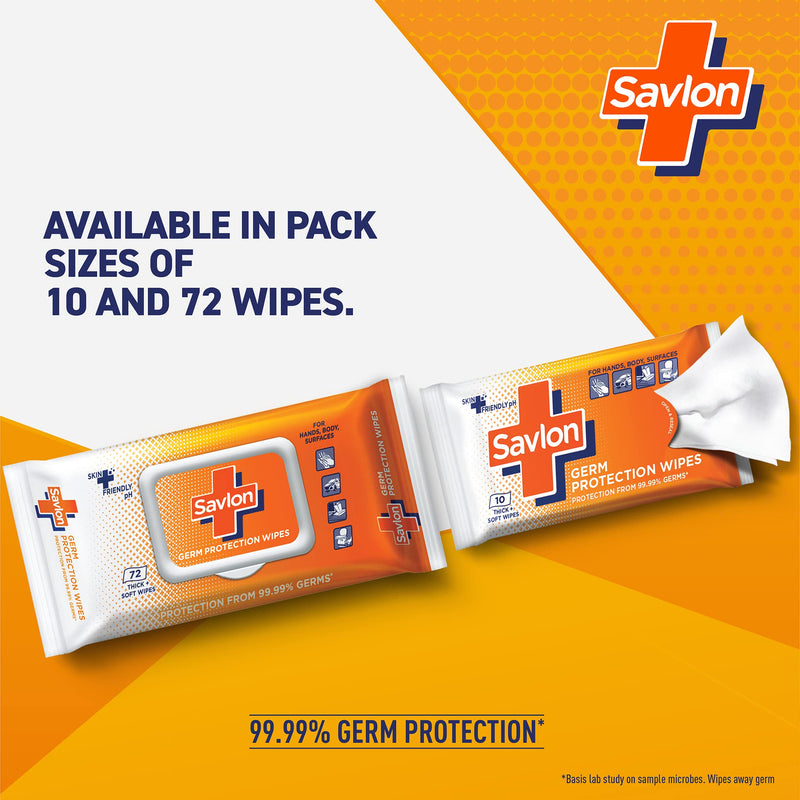 Savlon Germ Protection Multipurpose Thick & Soft Wet Wipes With Fliptop Lid - 72 Wipes Multi Purpose, Protection from 99.9% Germs