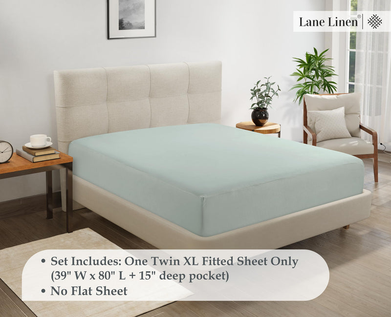 Lane Linen Twin XL Fitted Sheet Only - 4 Way Stretch Jersey Knit Deep Pocket Twin XL Bottom Sheet - Fits Upto 16" Mattress (No Flat Sheet), Wrinkle Free, Microfiber Fitted Sheet Twin XL - Mineral