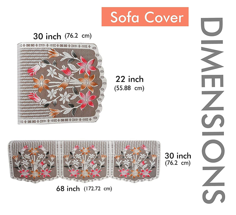 Weavers Villa Cotton Floral Printed 5 Seater Sofa Cover Set of 10 Pieces + Table Cover, (Multicolour)