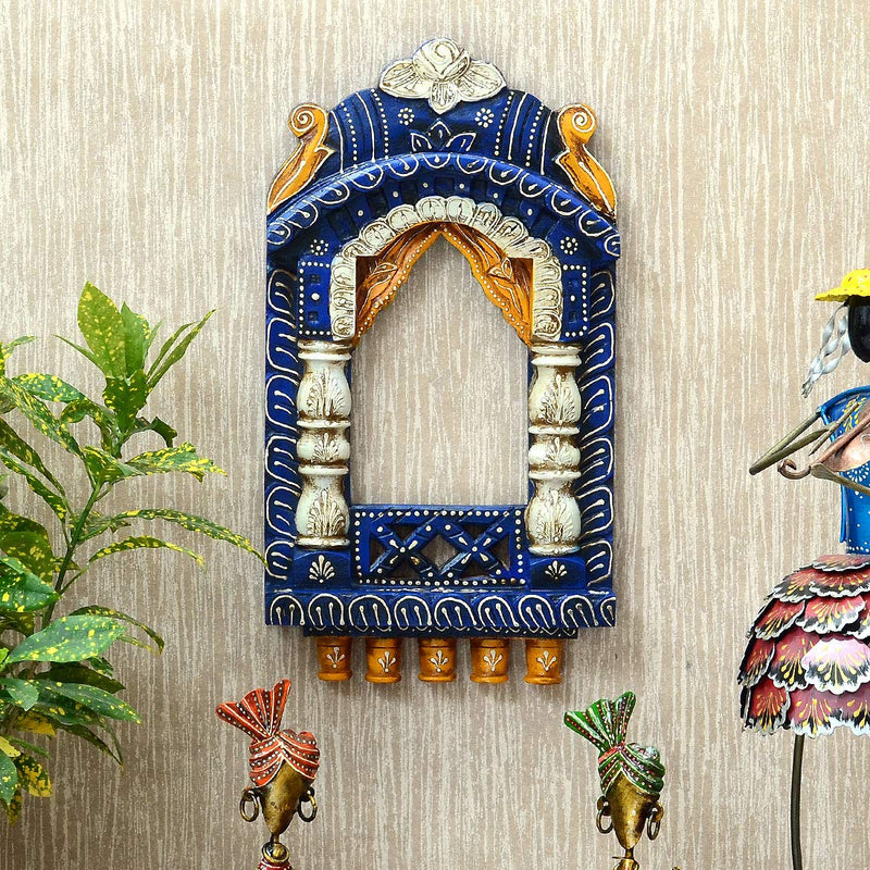 CRAFT TREE Wooden Handpainted Jharokha Frame in Blue Colour Height 16''